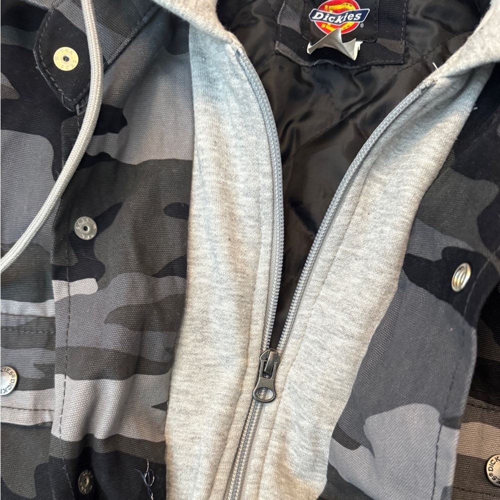 Dickies HOODED DUCK SHIRT JACKET COAT Quilted Camo black gray TJ203 M - Picture 3 of 5